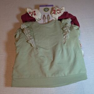 Little Me Green and Pink Kids Sweatshirt Set